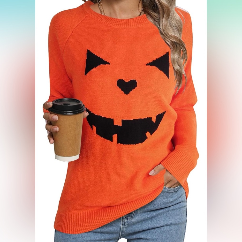 🎃Comfy Orange & Black Pumpkin Halloween Fall Sweater🎃🎃